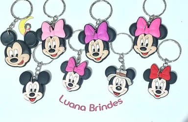 Chaveiro Mickey e Minnie Emborrachado Pacote com 8 Unidades