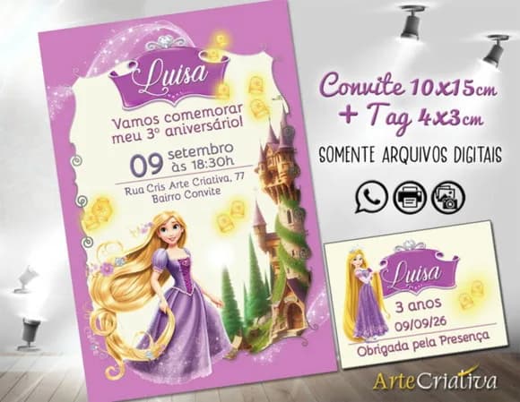 Convite Digital C/tag Rapunzel