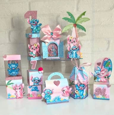 Kit 30 Lembrancinhas Stitch e Angel