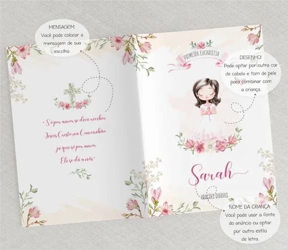 Livro De Orações Lembrança Eucaristia Aquarela Menina