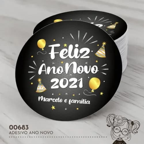 Adesivo Redondo Feliz Ano Novo - 00683