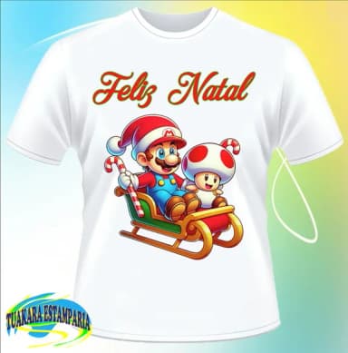 Camiseta Feliz Natal - Mario e Toad