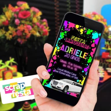 Convite Digital Personalizado Festa Limousine Neon Balada