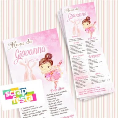 Menu Cardápio Personalizado Festa Bailarina Aquarela