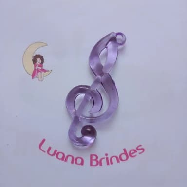 Pingente Nota Musical Lilás Acrilico 7,5cm 5 Unidades