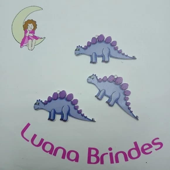 Pingente Dinossauro Lilás Acrilico U.V. 5cm Pct 5 Unidades