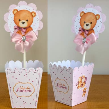 PEGUE E MONTE - Centro de Mesa CHA DE BEBE URSINHO ROSA - Decoração de Festa | Lembrancinhas | Aniversário | Personalizados