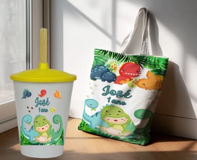 Kit Sacola Ecobag+ copo twister personalizado para lembrancinhas Safari Baby
