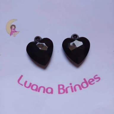 Pingente Coração Preto de Acrilico 3cm 12 Unidades