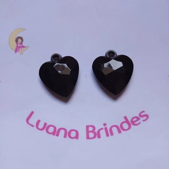 Pingente Coração Preto de Acrilico 3cm 12 Unidades