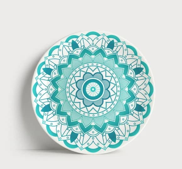 Prato Decorativo Mandala Turquesa e Aqua 21cm Porcelana