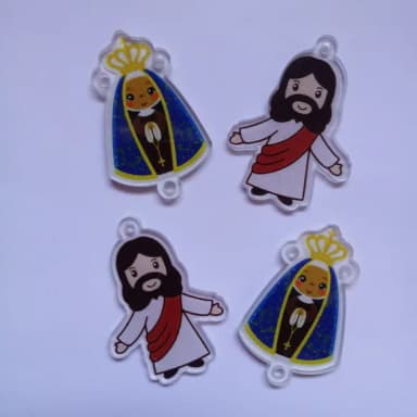 Kit Terço Jesus Ressuscitado e Aparecida Acrilico 2 Kits