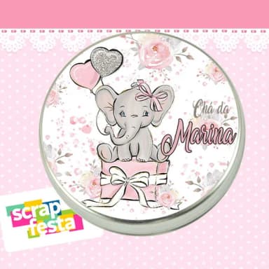 Latinha de Chá de Bebê Latinhas Menina Elefante Balão