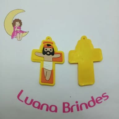 Pingente Crucifixo Amarelo de Borracha 5cm Pct 4 Unidades