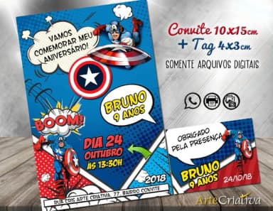 CONVITE DIGITAL C/TAG Cartoon Capitão América