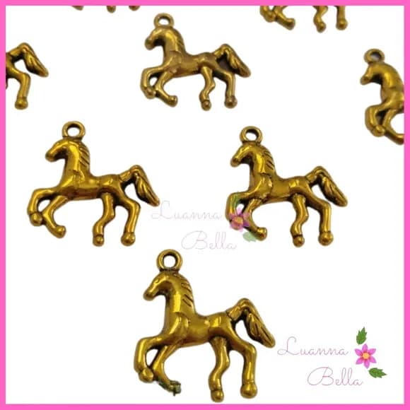 Pingente de Metal Cavalo Dourado - Pct c/9 unidades