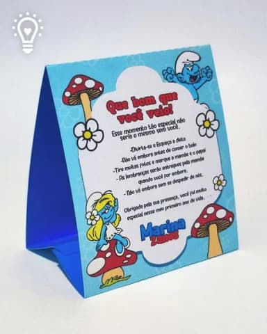Plaquinha Centro de Mesa Smurf - Qualquer Tema