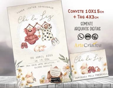 Convite Digital C/tag Chá de Bebê Menina Roupinha Boho 2
