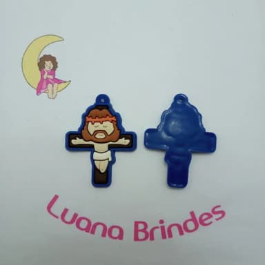 Pingente Crucifixo Azul Royal de Borracha 5cm Pct 4 Unidades