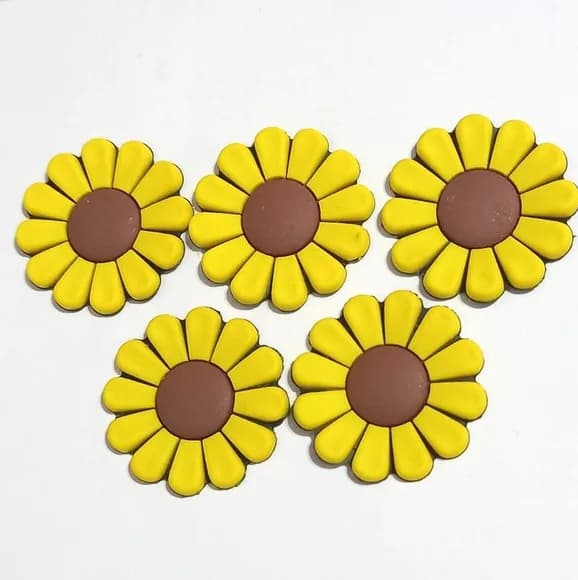 Aplique Flor Amarelo C/marrom 4 cm Emborrachado - 6 Unidades