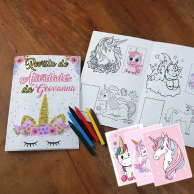 Álbum de Figurinha, Colorir, Giz de Cera Festa Unicórnio