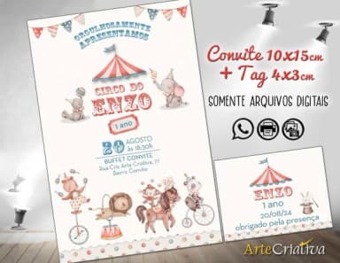 Convite Digital C/tag Circo Aquarela Menino 17