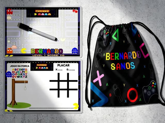 Kit Mochila e Lousa Magica para lembrancinhas Video Game