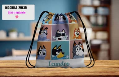 Mochilinha personalizada para lembrancinha Bluey e Bingo