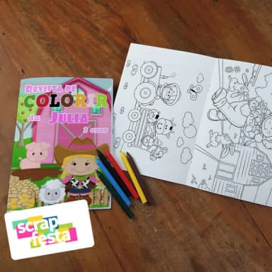 Revista Colorir + Giz de Cera Festa Fazendinha Menina Rosa