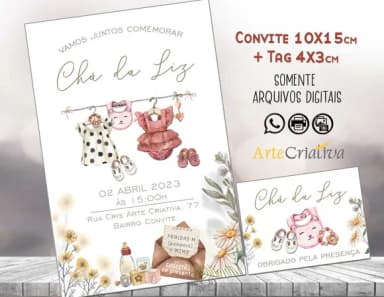 Convite Digital C/tag Chá de Bebê Menina Roupinha Boho 1
