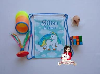 Mochila Brinquedos Retrô Tema Unicórnio Azul