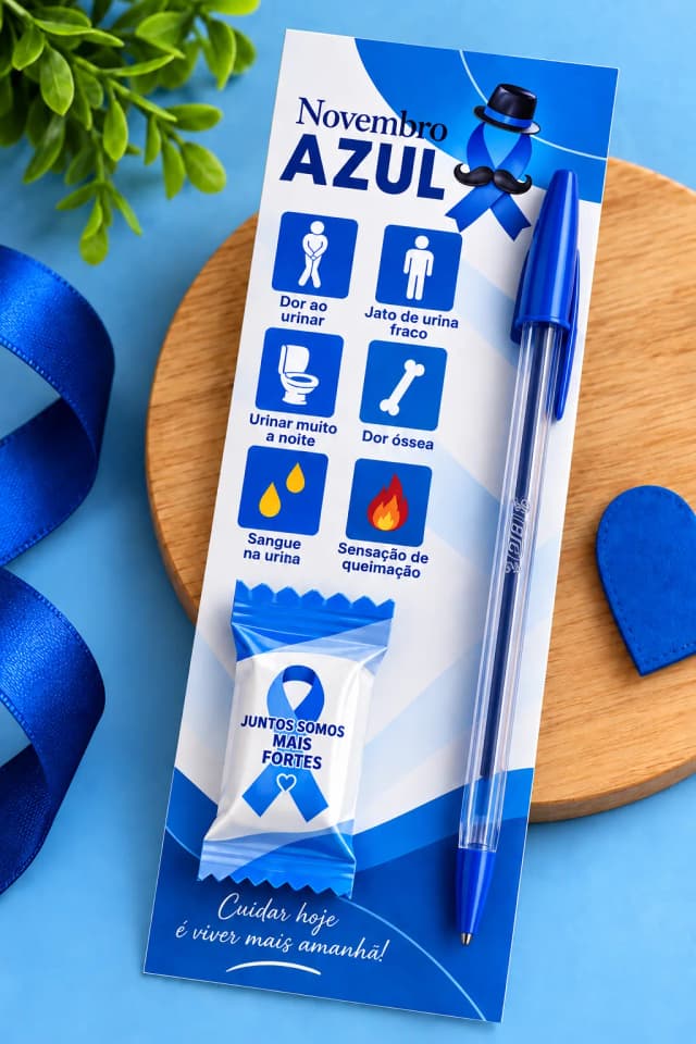 Kit Novembro Azul com Lápis Personalizado e Bala – Prevenção e Conscientização
