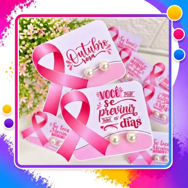 Lembrancinha Outubro Rosa Personalizada – Cartão com Laço da Prevenção