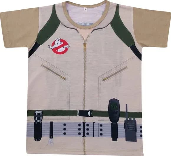 Camiseta Adulto Fantasia Caçador de Assombrações Uniforme de Cientista Parapsicólogo