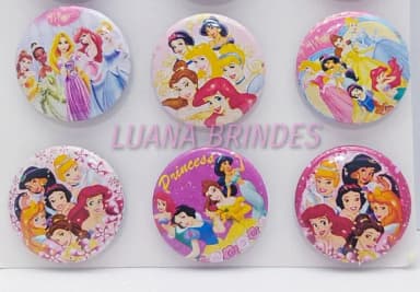 Bottons de Princesas - cartela com 6 unidades