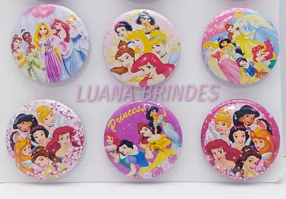 Bottons de Princesas - cartela com 6 unidades
