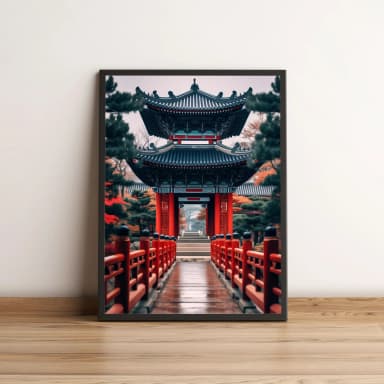 Quadro Portal Japonês Tradicional com Ponte Vermelha 2705