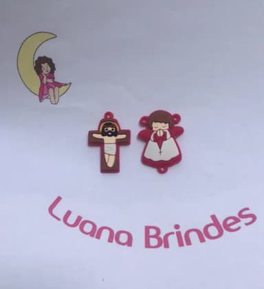 Pingente Anjo e Crucifixo Infantil Pink Pct C/3kits