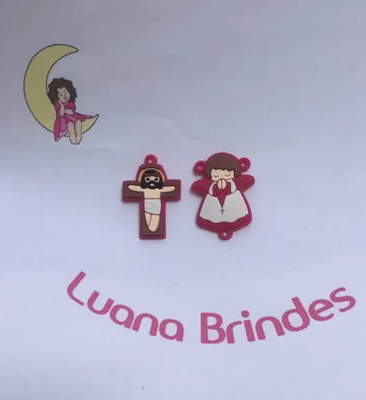 Pingente Anjo e Crucifixo Infantil Pink Pct C/3kits