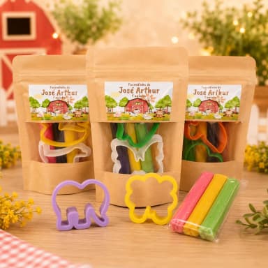 20 Unidades Kit Massinha Zip Lock - Fazendinha Vermelha, Rosa, Azul, Marrom, Amarelo- Trabalhamos com qualquer tema - Informar tema no chat