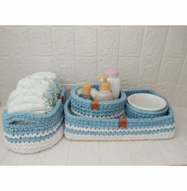 Kit Higiene do bebê Azul e Branco com molhadeira