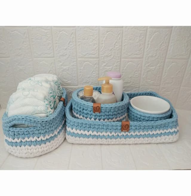 Kit Higiene do bebê Azul e Branco com molhadeira
