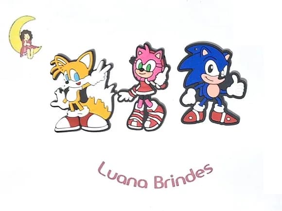 Aplique Turma do Sonic Emborrachado Pacote com 6 Unidades