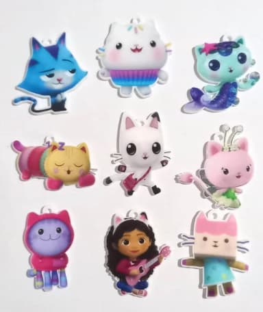 Pingente Gabby Gatos Acrílico U.v Variados- 9 Peças