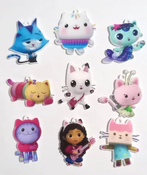 Pingente Gabby Gatos Acrílico U.v Variados- 9 Peças
