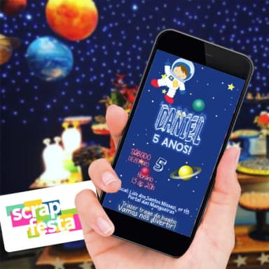 Convite Arte Digital Personalizado Festa Espaço Astronauta