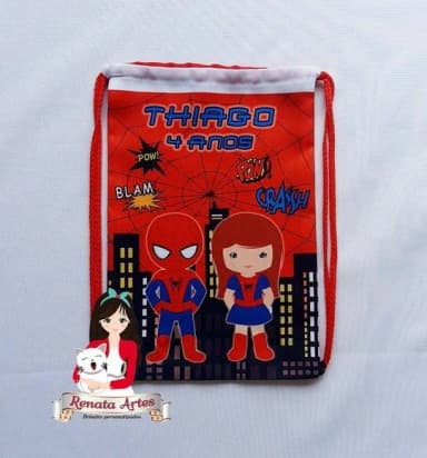 Mochila de Tecido Personalizada Homem Aranha e Mulher Aranha