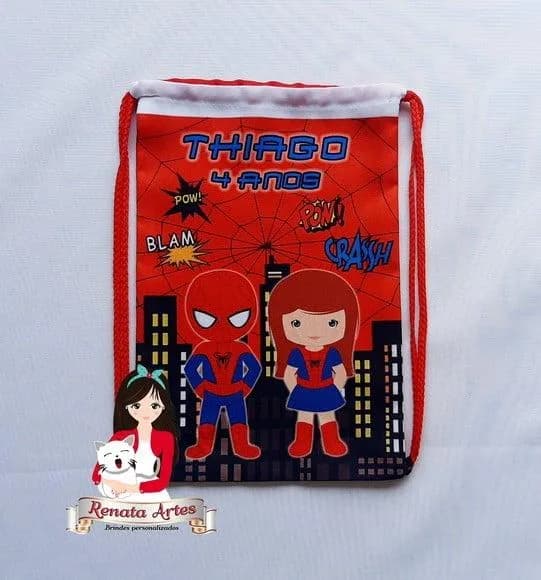 Mochila de Tecido Personalizada Homem Aranha e Mulher Aranha