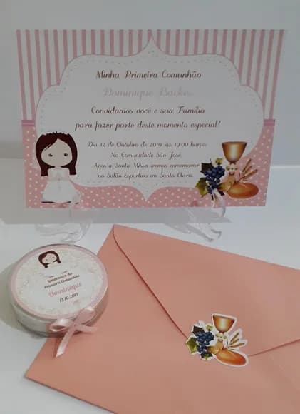 Convite Primeira Comunhão rosa