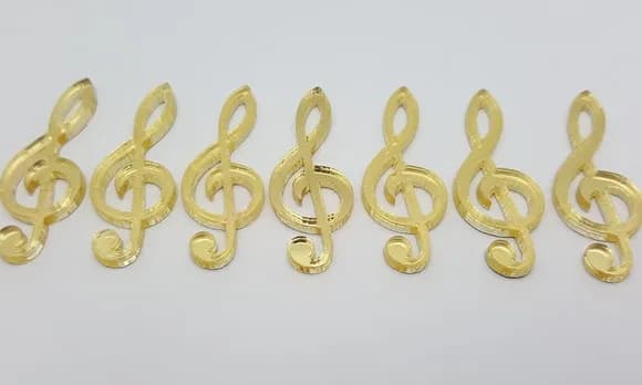 Aplique de Nota Musical em Acrílico Espelhado Dourado